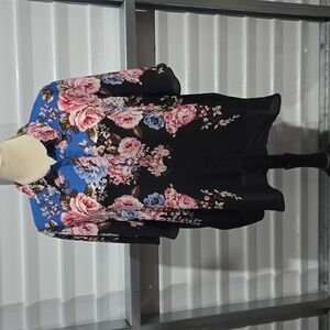 Cato Blue‎ Floral Blouse Button Down  Size 22/24 NWT